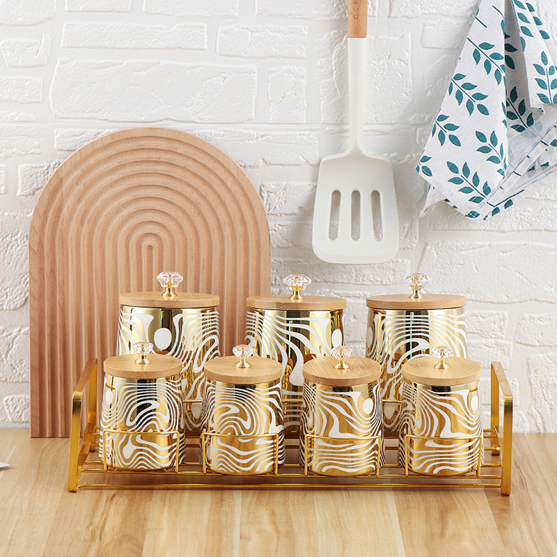 Coffee Tea Sugar Canister Set - Набор из 7-цветных глазурованных керамических кухонных