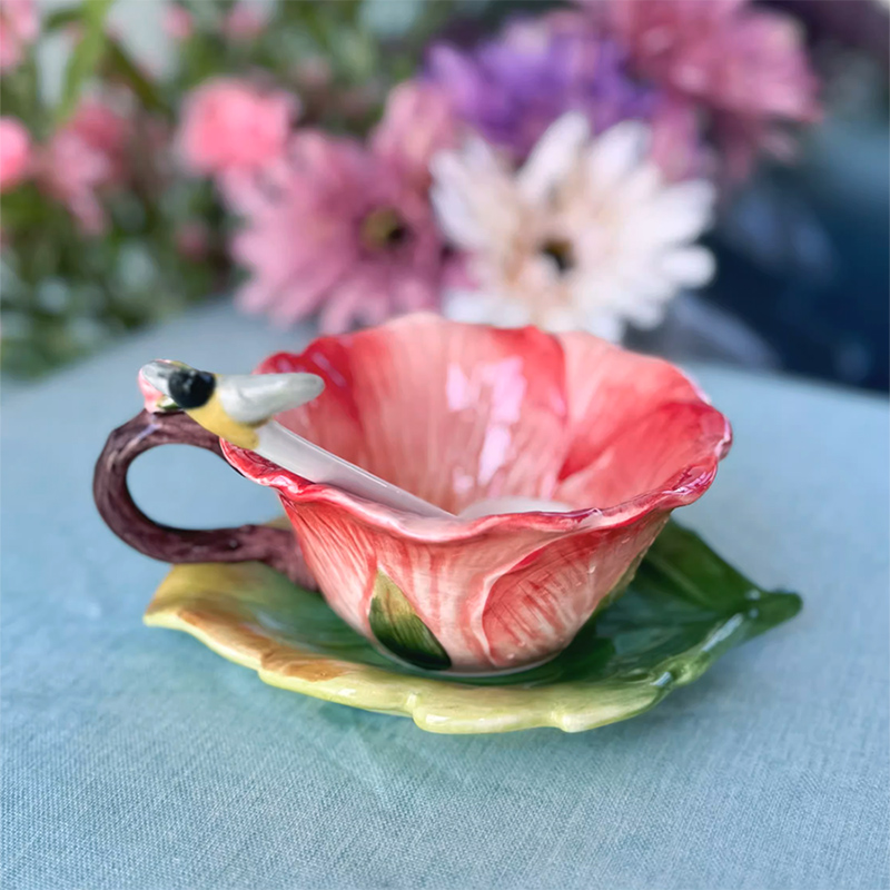 Coffee Tea Or - Керамическая цветочная кофейная чашка с блюдцем